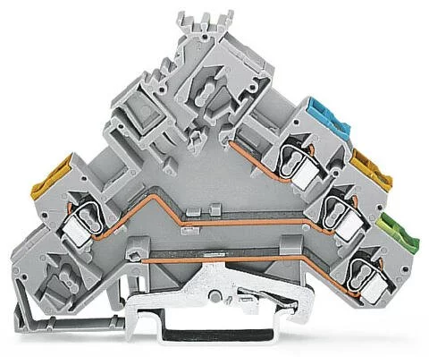 280-572 - 3-conductor actuator supply terminal block; with ground contact; with colored conductor entries; 2.5 mm²; CAGE CLAMP®; 2,50 mm²; gray