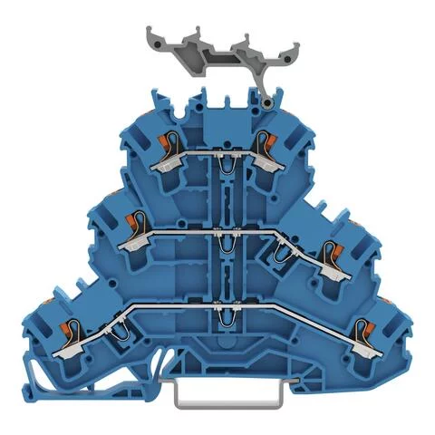 2202-3234 - Triple-deck terminal block; with push-button; Through/through/through terminal block; N/N/N; with marker carrier; for Ex e II and Ex i applications; for DIN-rail 35 x 15 and 35 x 7.5; 2.5 mm²; Push-in CAGE CLAMP®; 2,50 mm²; blue