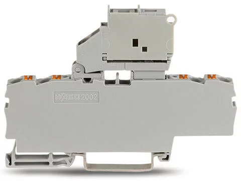 2202-1812 - 4-conductor fuse terminal block; with pivoting fuse holder; and end plate; for 5 x 20 mm miniature metric fuse; with push-button; without blown fuse indication; for DIN-rail 35 x 15 and 35 x 7.5; 2.5 mm²; Push-in CAGE CLAMP®; 2,50 mm²; orange