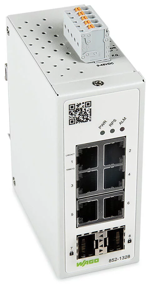 852-1328 - Industrial managed switch - MAC Security; 6 - 10/100/1000 Mb/s RJ45 ports; 2 - 1000 Mb/s Fiber Optic ports