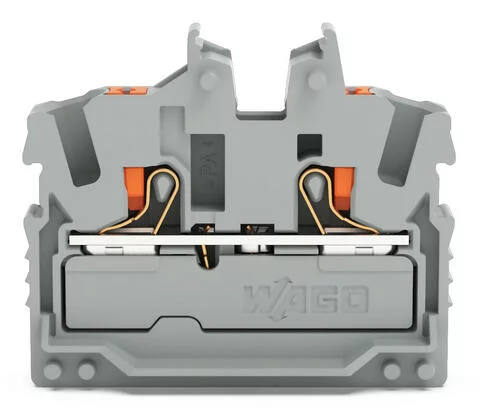 2252-321 - 2-conductor miniature through terminal block; with push-button; 2.5 mm²; with test port; side and center marking; Center terminal block without snap-in mounting foot, without mounting flange; Push-in CAGE CLAMP®; 2,50 mm²; gray