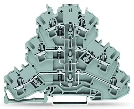 2002-3212/1000-674 - Triple-deck diode terminal block; 1N4007 (N-P on each level); rail mount; 2-conductor; 5.2 mm wide; gray