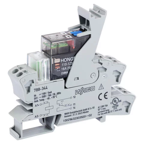 788-344 - Relay module; Nominal input voltage: 110 VDC; 1 changeover contact; Limiting continuous current: 16 A; with manual operation; Red status indicator; Module width: 15 mm