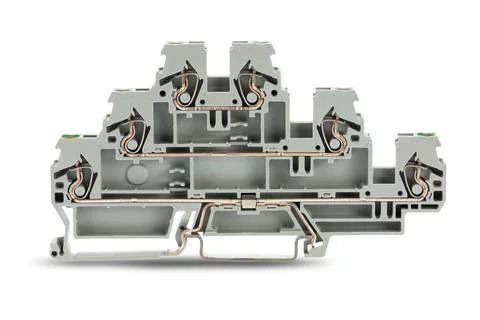 870-577 - Triple-deck terminal block; Ground conductor/through/through terminal block; 2.5 mm²; PE/L/L; without marker carrier; for DIN-rail 35 x 15 and 35 x 7.5; CAGE CLAMP®; 2,50 mm²; gray