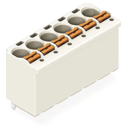 2092-1173 - 1-conductor THT female connector straight; push-button; Push-in CAGE CLAMP®; 2.5 mm²; Pin spacing 5 mm; 3-pole; 1.4 mm Ø solder pin; 2,50 mm²; light gray