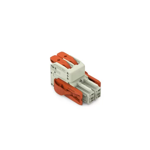 831-1102/038-000 - 1-conductor female connector; lever; Push-in CAGE CLAMP®; 10 mm²; Pin spacing 7.62 mm; 2-pole; 100% protected against mismating; Lateral locking levers; 10,00 mm²; light gray