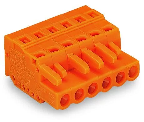 231-305/102-000 - Female plug; 5-pole; with integrated end plate; 12 AWG max; pin spacing 5.08 mm; 1 conductor per pole; orange 231-305/102-000 - Female plug; 5-pole; with integrated end plate; 12 AWG max; pin spacing 5.08 mm; 1 conductor per pole; orange
