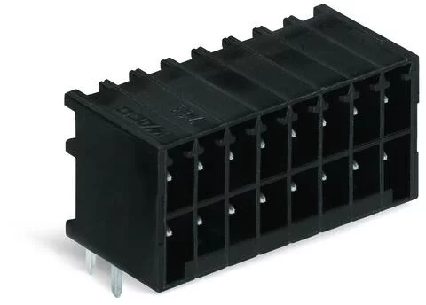 713-1428 - THT male header, 2-row; 0.8 x 0.8 mm solder pin; angled; 100% protected against mismating; Pin spacing 3.5 mm; 16-pole; black