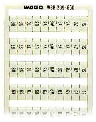 209-650 - WSB marking card; as card; MARKED; R6, S6, T6, ..., Y6, Z6, SL to R10, S10, T10, ..., Y10, Z10, SL (2 each); not stretchable; Vertical marking; snap-on type; white