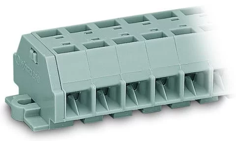 260-259 - 4-conductor terminal strip; without push-buttons; with snap-in mounting feet; 9-pole; for plate thickness 0.6 - 1.2 mm; Fixing hole 3.5 mm Ø; 1.5 mm²; CAGE CLAMP®; 1,50 mm²; gray