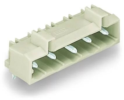 721-864/001-040 - THT male header; 1.2 x 1.2 mm solder pin; angled; 100% protected against mismating; Preceding ground contact; Pin spacing 7.5 mm; 4-pole; light gray