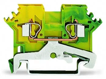 280-607/999-950 - 2-conductor ground terminal block; 2.5 mm²; suitable for Ex e II applications; lateral marker slots; for DIN-rail 35 x 15 and 35 x 7.5; CAGE CLAMP®; 2,50 mm²; green-yellow