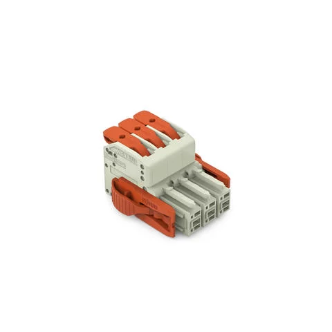 831-1103/038-000 - 1-conductor female connector; lever; Push-in CAGE CLAMP®; 10 mm²; Pin spacing 7.62 mm; 3-pole; 100% protected against mismating; Lateral locking levers; 10,00 mm²; light gray