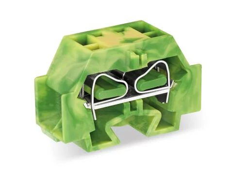 262-347 - 4-conductor terminal block; without push-buttons; with snap-in mounting foot; 1-pole; for plate thickness 0.6 - 1.2 mm; Fixing hole 3.5 mm Ø; 4 mm²; CAGE CLAMP®; 4,00 mm²; green-yellow