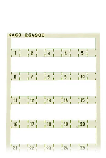 264-900 - Mini-WSB marking card; as card; MARKED; 1, , 2, , 3, , 4, , 5, 47, , 48, , 49, , 50; not stretchable; Horizontal marking; snap-on type; white