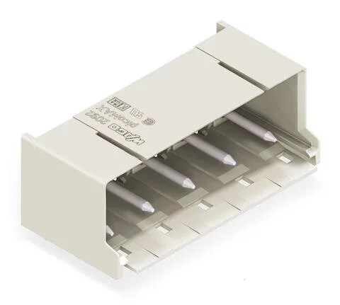 2092-3425 - THT male header; 1.4 mm Ø solder pin; angled; Pin spacing 7.5 mm; 5-pole; light gray