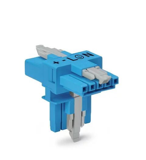 890-620 - T-distribution connector; 5-pole; Cod. I; 1 input; 2 outputs; 3 locking levers; for flying leads; blue