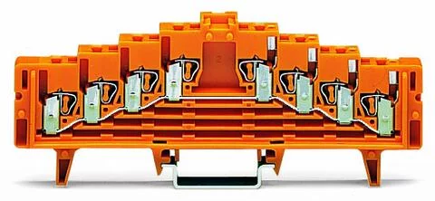 727-226/022-000 - 4-level same potential terminal block; without locking clips; all clamping units internally commoned; with 2.3 mm Ø test port; marking: a-b-c-d--d-c-b-a; for 35 x 7.5 mounting rail; 1.5 mm²; 1,50 mm²; orange