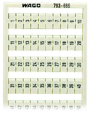 793-666 - WMB marking card; as card; MARKED; 1 ... 50 (2x); not stretchable; Vertical marking; snap-on type; white 793-666 - WMB marking card; as card; MARKED; 1 ... 50 (2x); not stretchable; Vertical marking; snap-on type; white