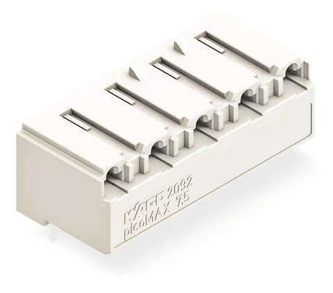 2092-3322/200-000 - THR female header; angled; Pin spacing 7.5 mm; 2-pole; 0.4 x 1.3 mm solder pin; light gray