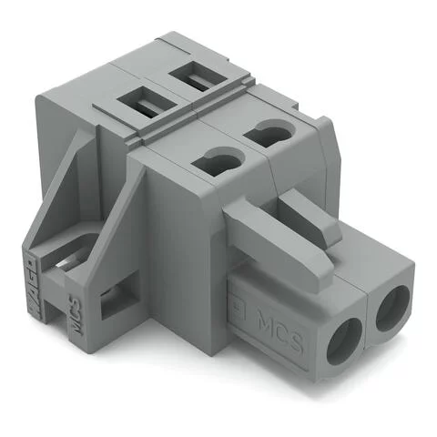 231-102/031-000 - Female plug; 2-pole; mounting flange; 12 AWG max; pin spacing 5 mm; 1 conductor per pole; gray