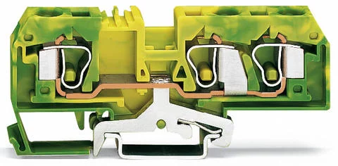 284-687/999-950 - 3-conductor ground terminal block; 10 mm²; suitable for Ex e II applications; center marking; for DIN-rail 35 x 15 and 35 x 7.5; CAGE CLAMP®; 10,00 mm²; green-yellow