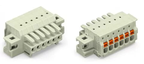 2734-103/031-000 - 1-conductor female connector; push-button; Push-in CAGE CLAMP®; 1.5 mm²; Pin spacing 3.5 mm; 3-pole; 100% protected against mismating; clamping collar; 1,50 mm²; light gray