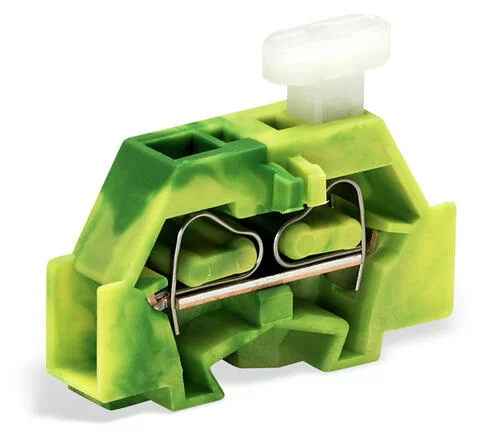 261-307/331-000 - 2-conductor terminal block; on one side with push-button; with fixing flange; 1-pole; for screw or similar mounting types; Fixing hole 3.2 mm Ø; 2.5 mm²; CAGE CLAMP®; 2,50 mm²; green-yellow