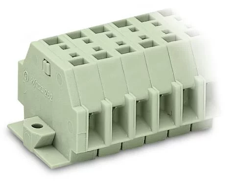 262-132 - 2-conductor terminal strip; without push-buttons; suitable for Ex e II applications; with fixing flanges; 2-pole; for screw or similar mounting types; Fixing hole 3.2 mm Ø; 4 mm²; CAGE CLAMP®; 4,00 mm²; light gray