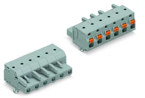 2231-203/008-000 - Female plug; 3-pole; push-button; snap-in mounting feet;12 AWG max; pin spacing 7.5 mm;1-conductor per pole; gray