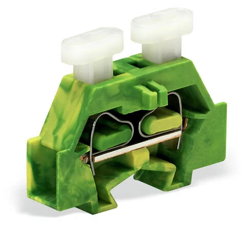 261-327/341-000 - Space-saving, 2-conductor end terminal block; on both sides with push-button; without protruding snap-in mounting foot; 1-pole; for terminal strips with snap-in mounting feet; 2.5 mm²; CAGE CLAMP®; 2,50 mm²; green-yellow