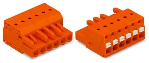 2231-304/102-000 - Female plug; 4-pole; push-button; with integrated end plate;12 AWG max; pin spacing 5.08 mm;1-conductor per pole; orange 2231-304/102-000 - Female plug; 4-pole; push-button; with integrated end plate;12 AWG max; pin spacing 5.08 mm;1-conductor per pole; orange
