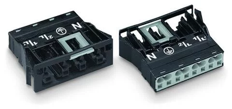 770-704 - WINSTA® through-panel socket (female); snap-in; N/G/L2/L1 marking; 4-pole; black