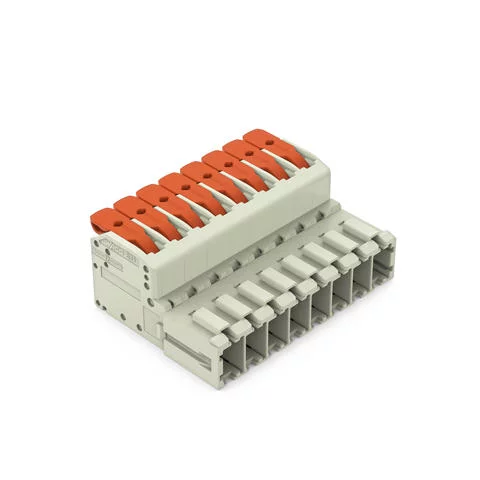 831-1208 - 1-conductor male connector; lever; Push-in CAGE CLAMP®; 10 mm²; Pin spacing 7.62 mm; 8-pole; 100% protected against mismating; 10,00 mm²; light gray
