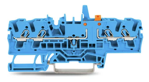 2002-1874/401-000 - Disconnect terminal block; knife disconnect with mechanical interlock; rail mount; 4-conductor; 5.2 mm wide; blue