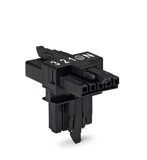 890-622 - T-distribution connector; 5-pole; Cod. A; 1 input; 2 outputs; 3 locking levers; for flying leads; black