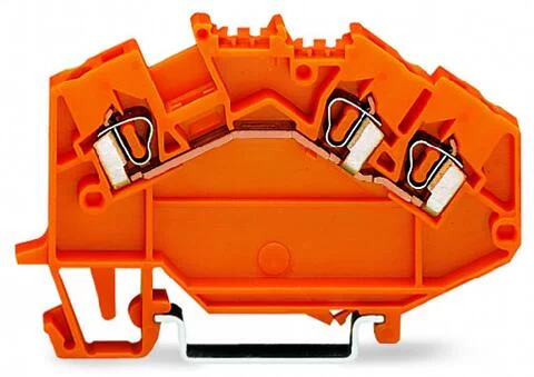 780-654 - Feedthrough terminal block; angled; rail mount; 3-conductor; 5 mm wide; orange