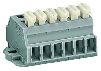 261-426/331-000 - 2-conductor terminal strip; on one side with push-buttons; with fixing flanges; 6-pole; for screw or similar mounting types; Fixing hole 3.2 mm Ø; 2.5 mm²; CAGE CLAMP®; 2,50 mm²; gray