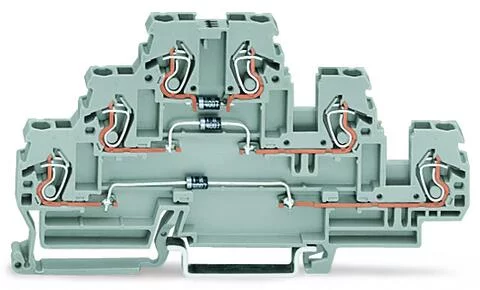 870-596/281-674 - Component terminal block; triple-deck; with 3 diodes 1N4007; Left-side anode; for DIN-rail 35 x 15 and 35 x 7.5; 2.5 mm²; CAGE CLAMP®; 2,50 mm²; gray