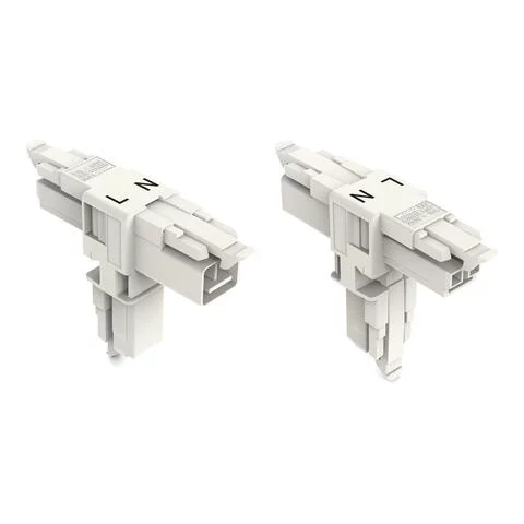 890-1665 - T-distribution connector; 2-pole; Cod. A; 1 input; 2 outputs; 3 locking levers; for flying leads; white
