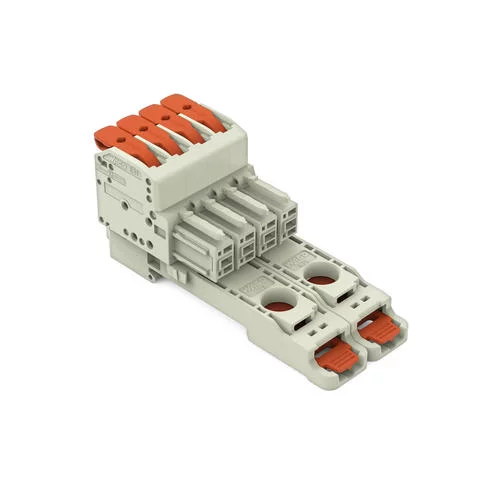 831-1104/306-000 - 1-conductor female connector; lever; Push-in CAGE CLAMP®; 10 mm²; Pin spacing 7.62 mm; 4-pole; 100% protected against mismating; DIN-35 rail/panel mounting; 10,00 mm²; light gray