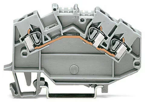 780-631 - Feedthrough terminal block; angled; rail mount; 3-conductor; 5 mm wide; gray