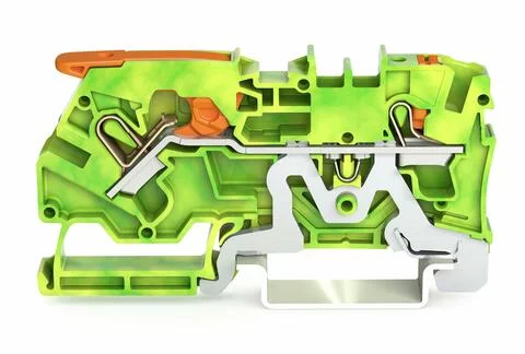 2104-5207 - TOPJOB®S ground terminal block with Lever and Push-buttons; rail mount; 2-conductor; 6.2 mm wide; green-yellow