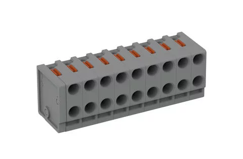 252-309 - 2-conductor female connector; push-button; PUSH WIRE®; 0.8 mm Ø; Pin spacing 3.5 mm; 9-pole; for individual solder pins; for KNX; 0,50 mm²; gray