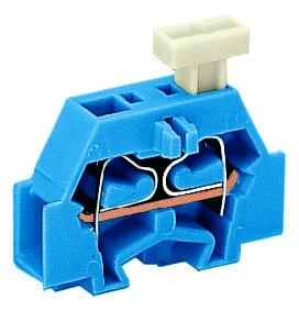 261-304/331-000 - 2-conductor terminal block; on one side with push-button; suitable for Ex i applications; with fixing flange; 1-pole; for screw or similar mounting types; Fixing hole 3.2 mm Ø; 2.5 mm²; CAGE CLAMP®; 2,50 mm²; blue