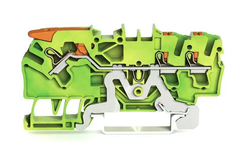 2102-5307 - TOPJOB®S ground terminal block with Lever and Push-buttons; rail mount; 3-conductor; 5.2 mm wide; green-yellow