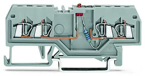 279-809/281-413 - LED terminal block; with red LED (NP); 24 VDC; rail-mount; 4-conductor; 4 mm wide; gray