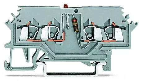 279-624/281-413 - LED terminal block; with red LED (NP); 24 VDC; rail-mount; 4-conductor; 4mm; gray