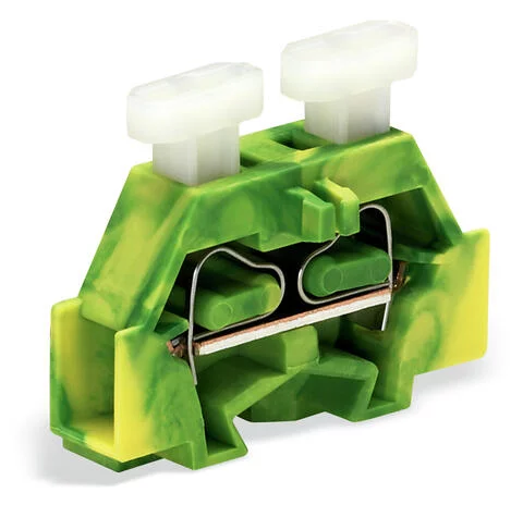 261-307/341-000 - 2-conductor terminal block; on both sides with push-button; with fixing flange; 1-pole; for screw or similar mounting types; Fixing hole 3.2 mm Ø; 2.5 mm²; CAGE CLAMP®; 2,50 mm²; green-yellow