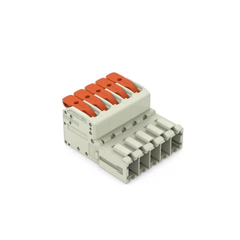 831-1205 - 1-conductor male connector; lever; Push-in CAGE CLAMP®; 10 mm²; Pin spacing 7.62 mm; 5-pole; 100% protected against mismating; 10,00 mm²; light gray
